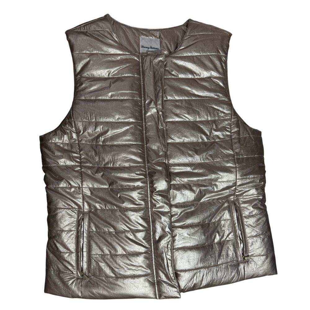 TOMMY BAHAMA Metallic Puffer Vest Balboa Mist Medium